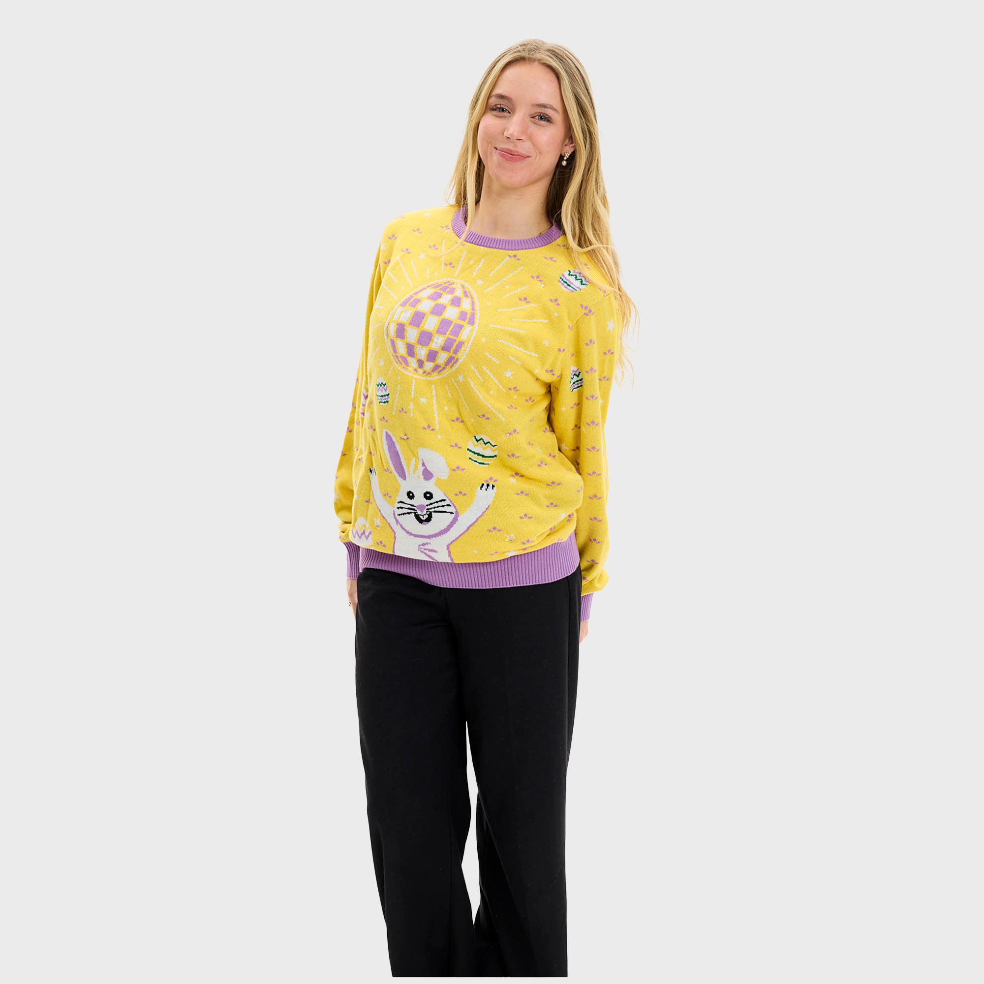Disco Påskesweater LED Gul - Dame